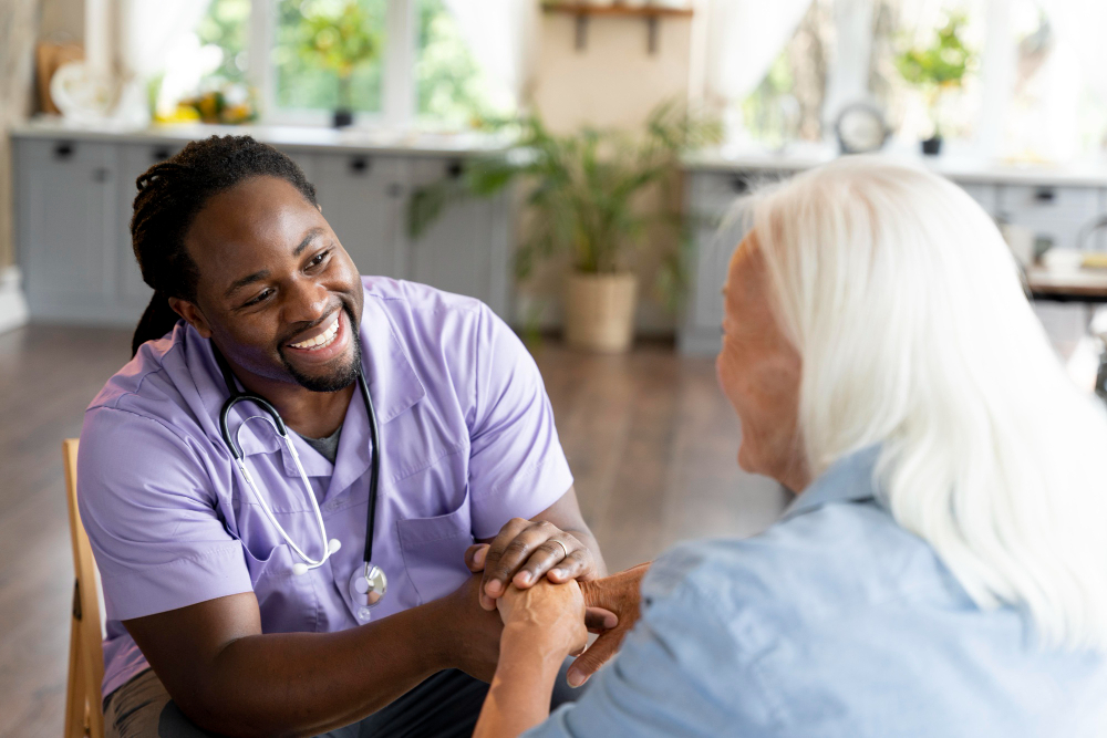 social worker taking care of senior woman representing complex care in porthcawl